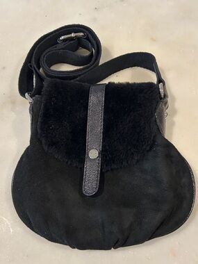 UGG Black Suede & Shearling Crossbody Bag